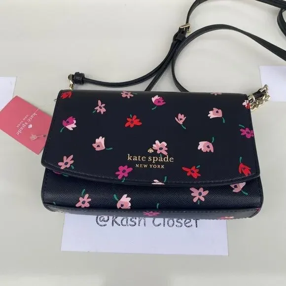 Kate Spade Crossbody Ditsy Buds Small Flap purse Black multi - Picture 6 of 9